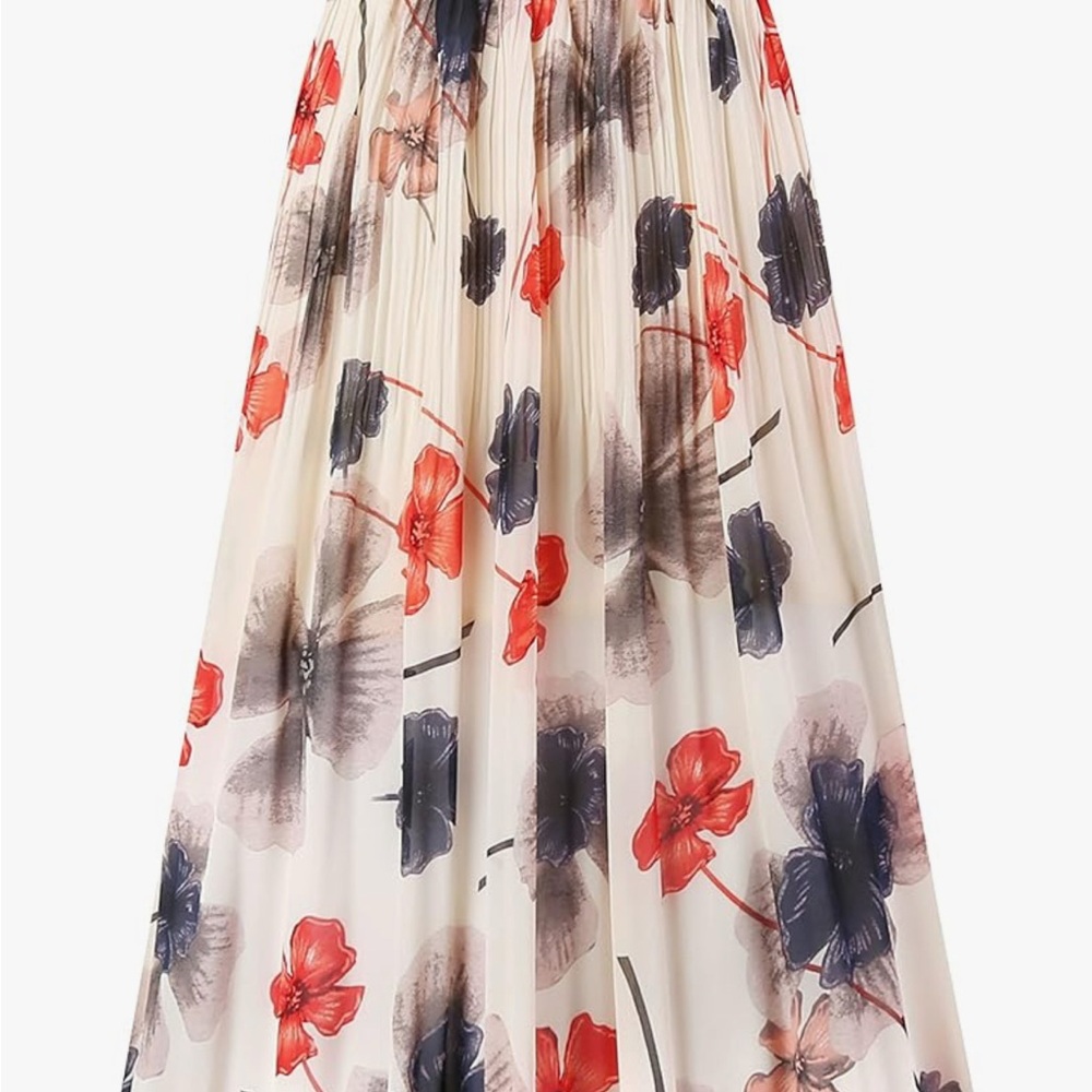 Elegant Floral Maxi Skirt in Red and Cream